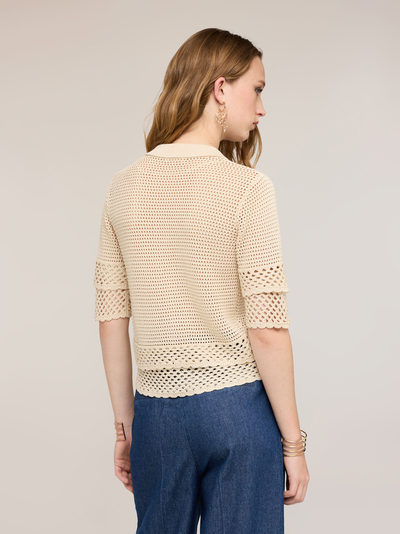 Openwork cardigan in fine knit image number 1