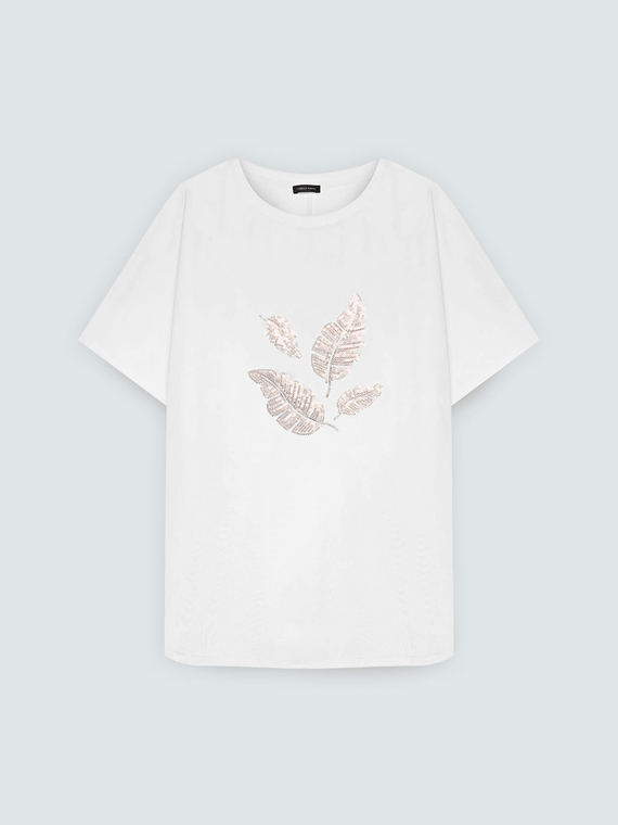 T-Shirt aus Jersey mit Pailletten-Blattmuster