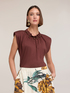 T-shirt with gathering and appliqu&eacute;s on the neckline image number 0