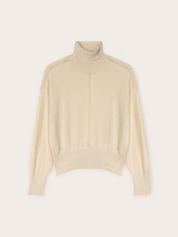 Maglia dolcevita con inserto trasparente