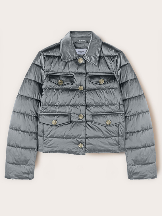Short lightweight down jacket with jewel buttons