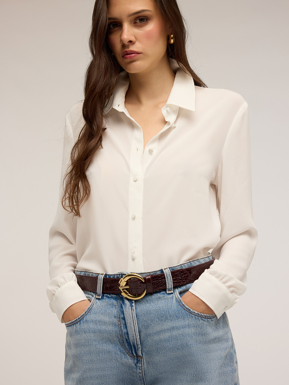 Crocodile print belt with round buckle