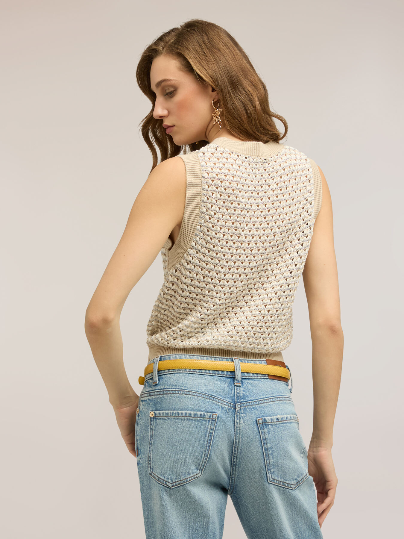 Crochet-effect knit top image number 1