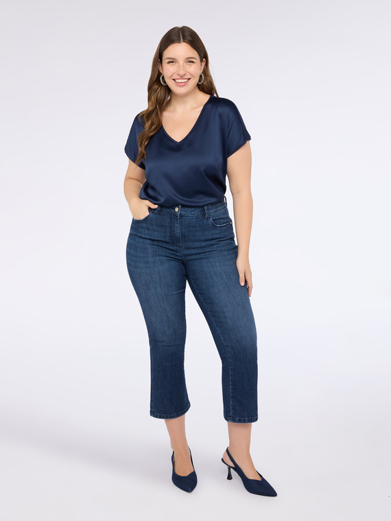 Two-material V-neck T-shirt