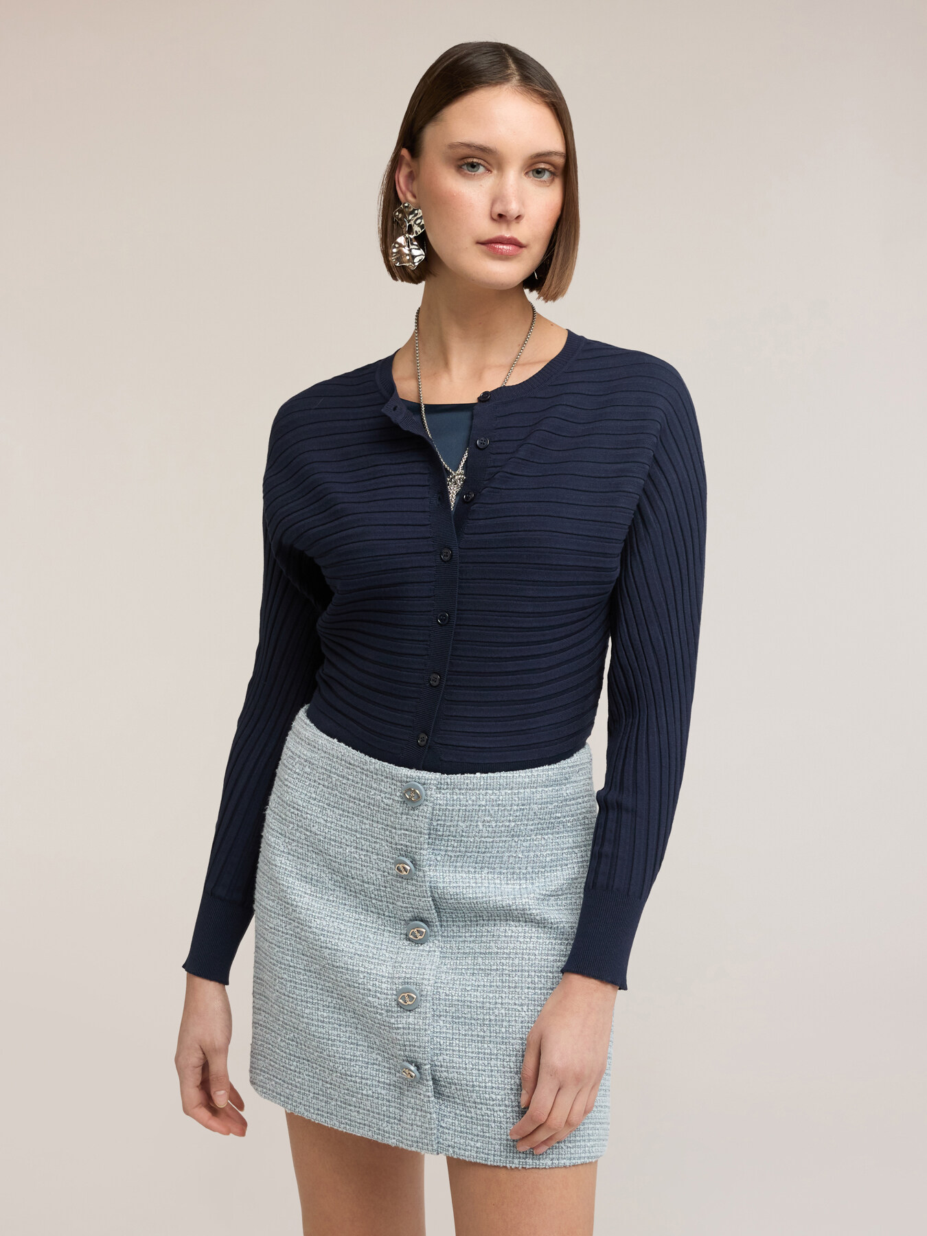 Horizontal ribbed knit cardigan image number 0