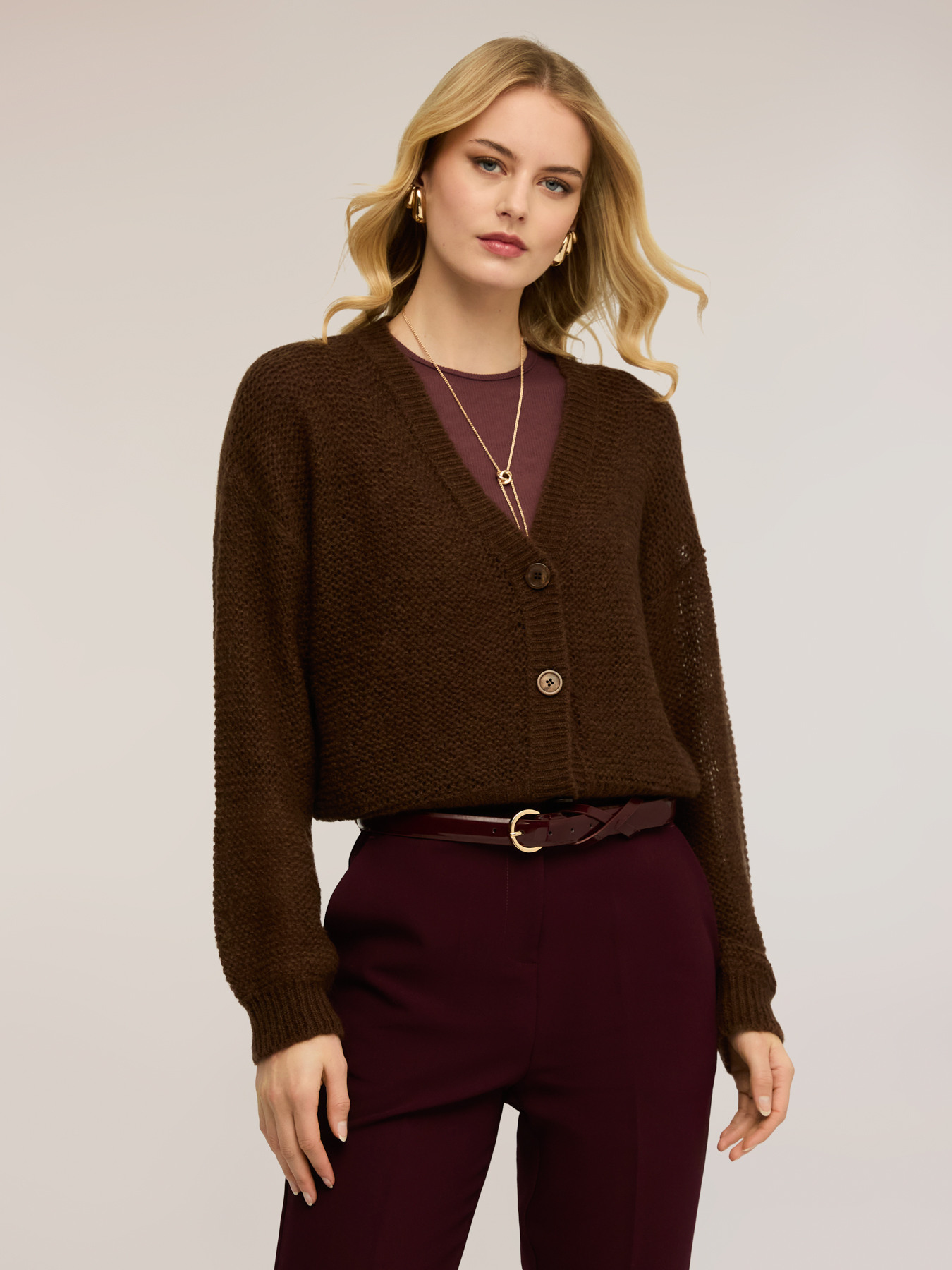 Perforated knit mohair blend cardigan image number 2