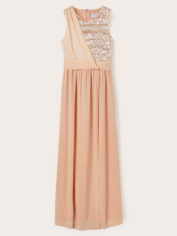 Vestito lungo a peplo con corpino full paillettes