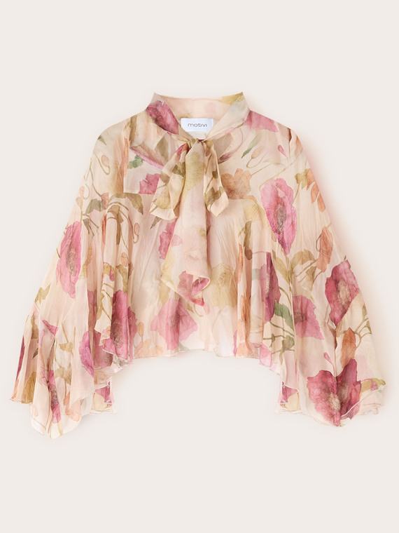 Blouse in silk blend chiffon with print