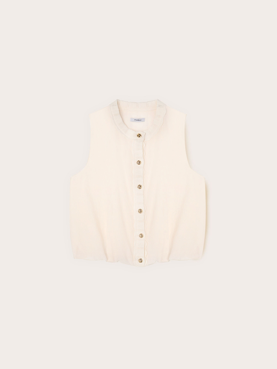 Top en lyocell m&eacute;lang&eacute; avec bords en tricot