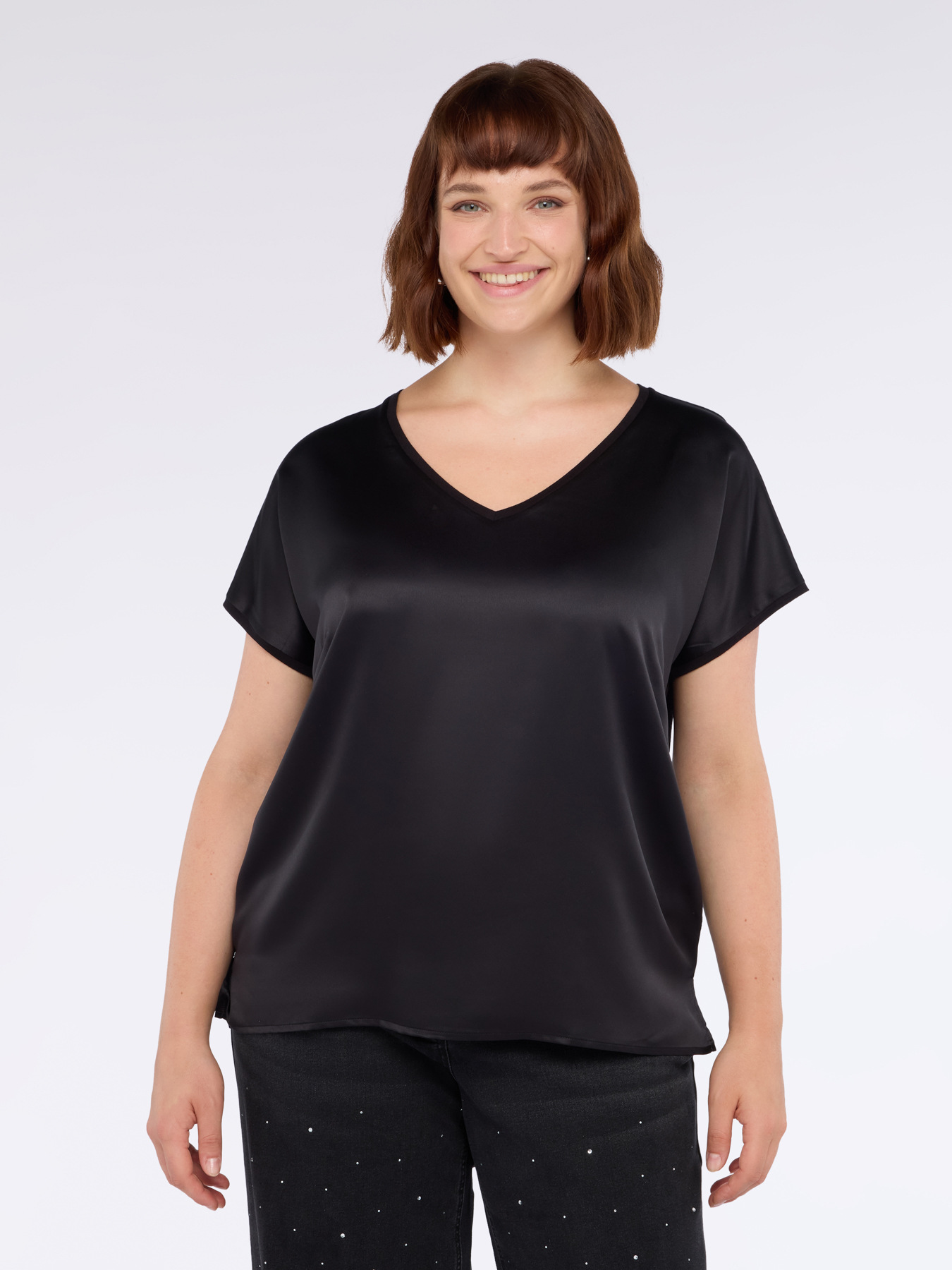 Zweistoffiges T-Shirt mit V-Ausschnitt image number 0