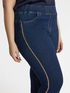Dunkelblau gewaschene Jeggings mit goldenen Paspeln image number 2