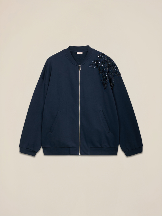 Zip-up sweatshirt with jewel embroidery