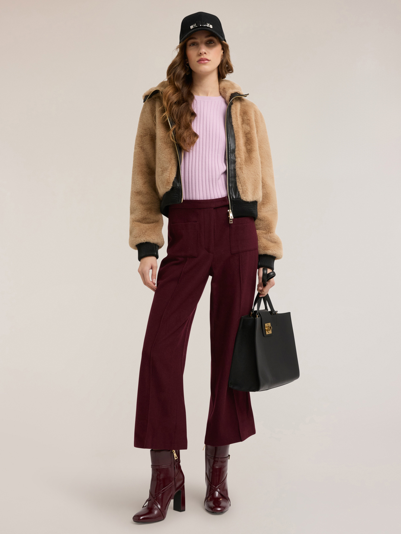 Pantaloni cropped in panno misto lana image number 0