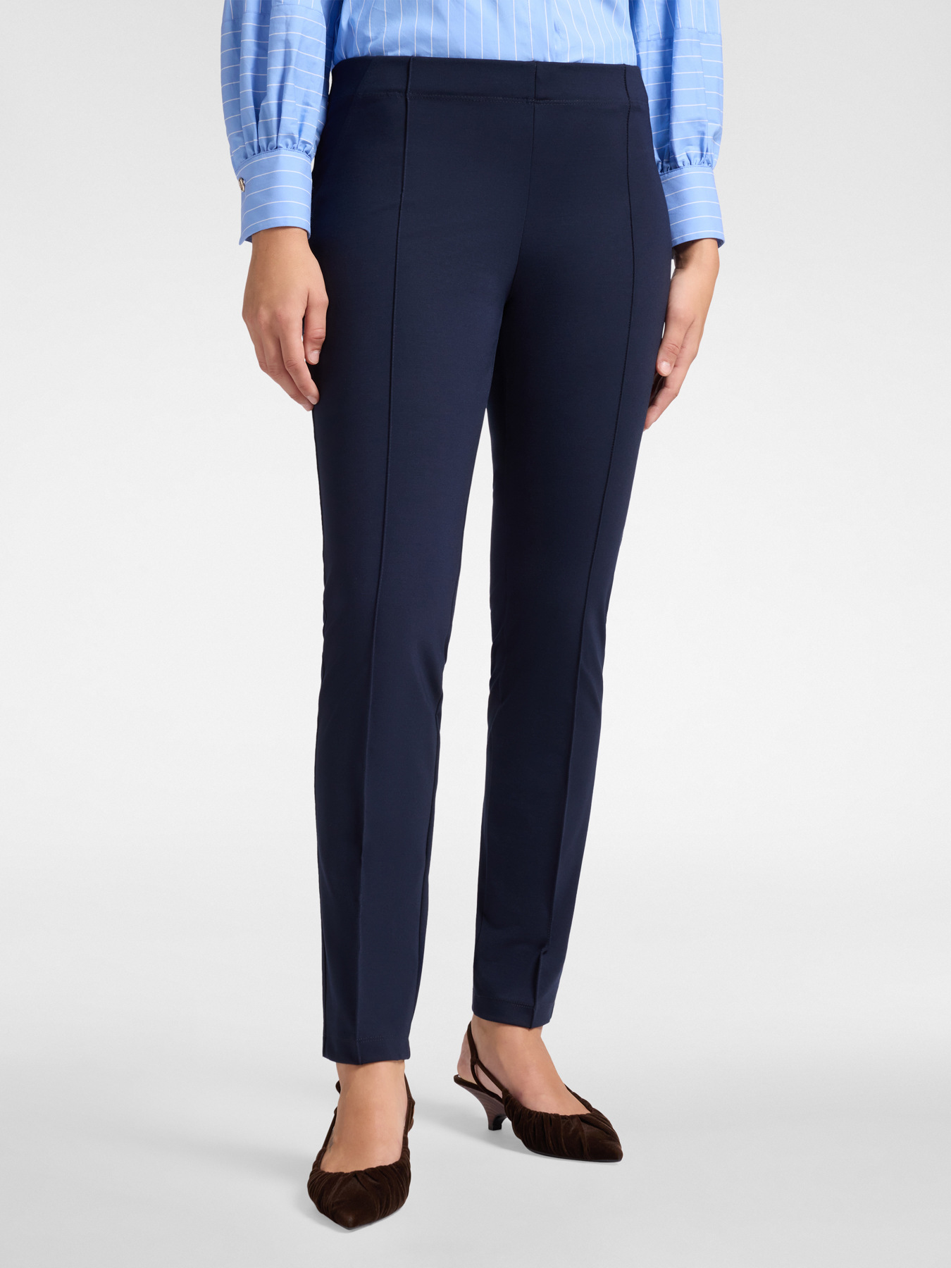 Slim-fit trousers in Milanese stitch image number 2