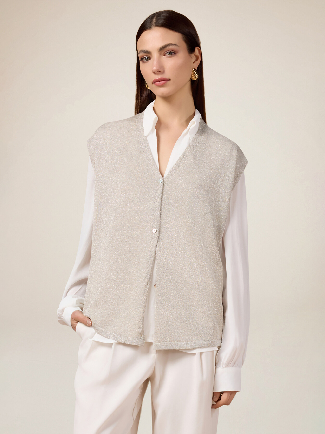 Sleeveless cardigan in lurex yarn image number 0