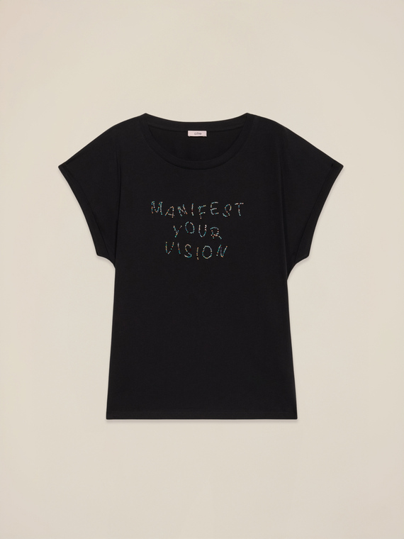 T-shirt con ricamo lettering