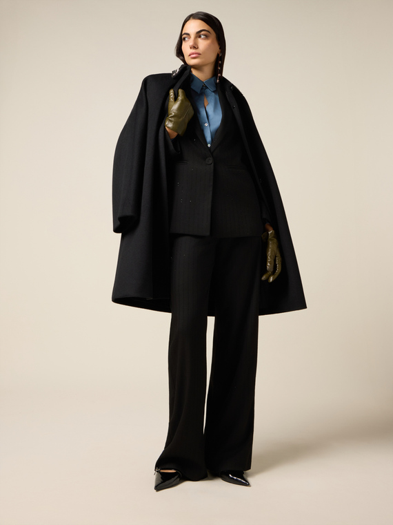 Pantaloni palazzo con ricamo in paillettes