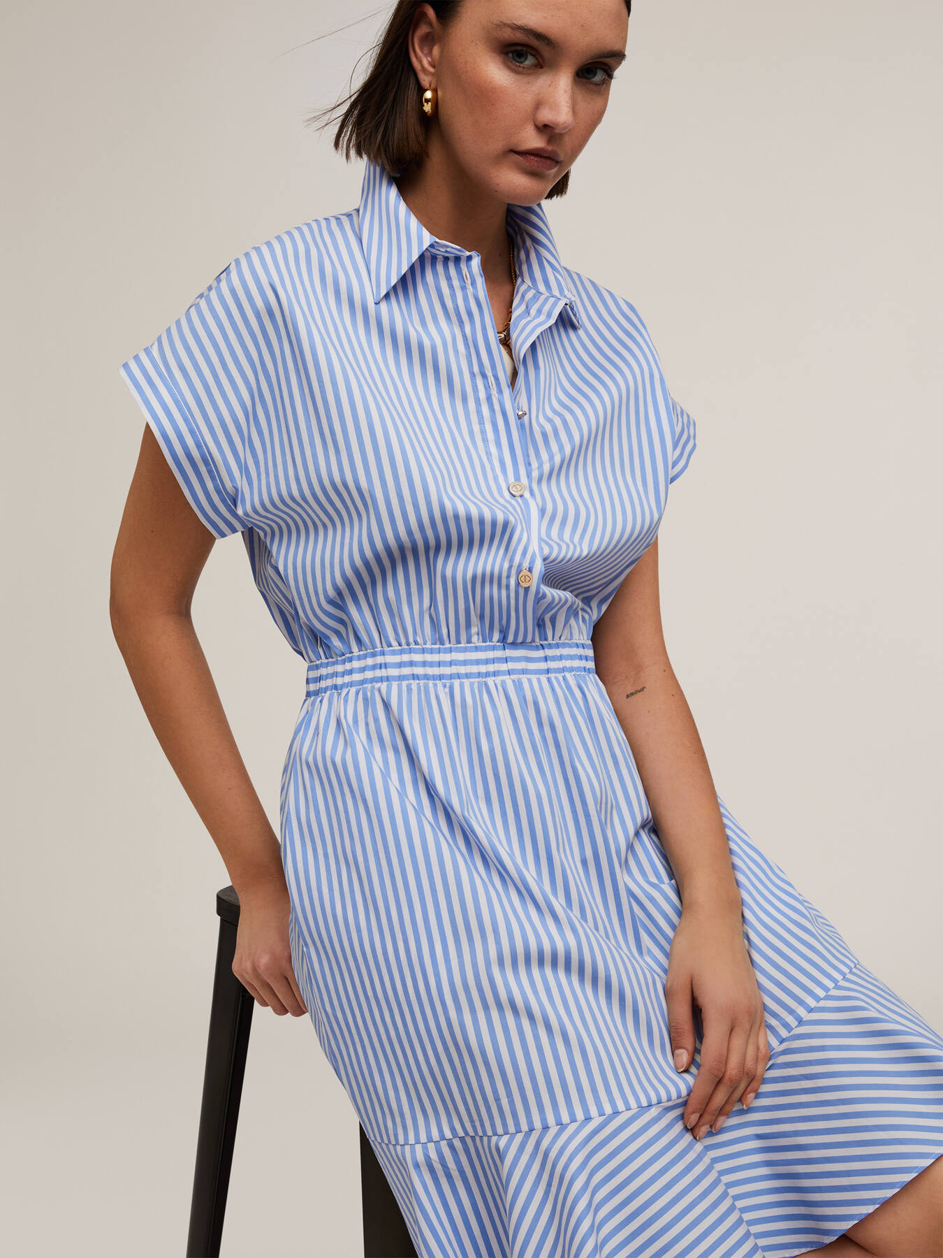 Striped cotton chemisier dress image number 3