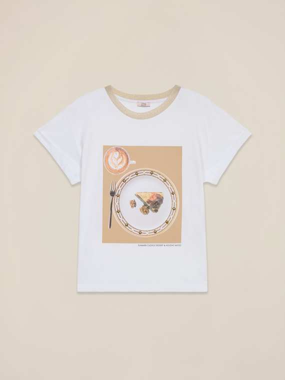 T-shirt with print and appliqués