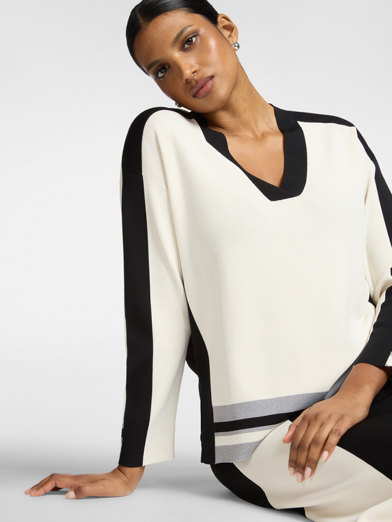 Viscose blend colour block jumper