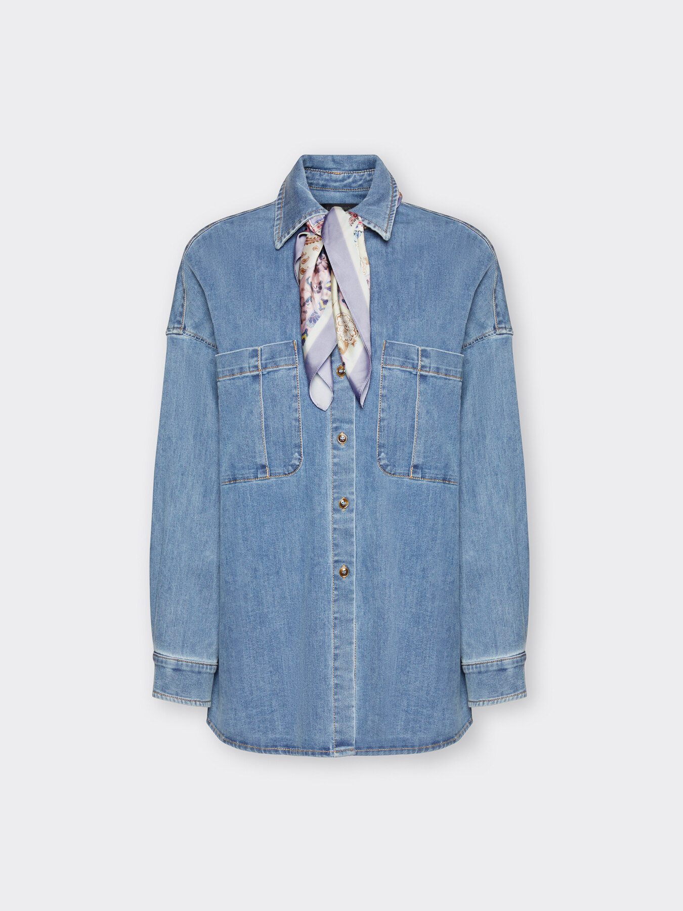 Camicia in denim washed con foulard image number 4