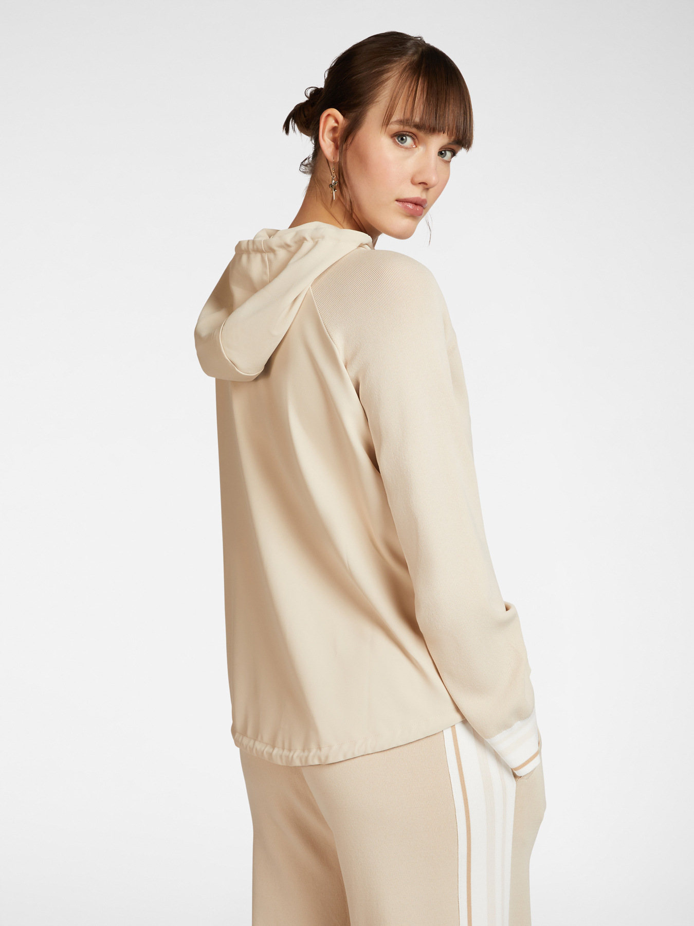 Cardigan with hood and striped trim image number 1