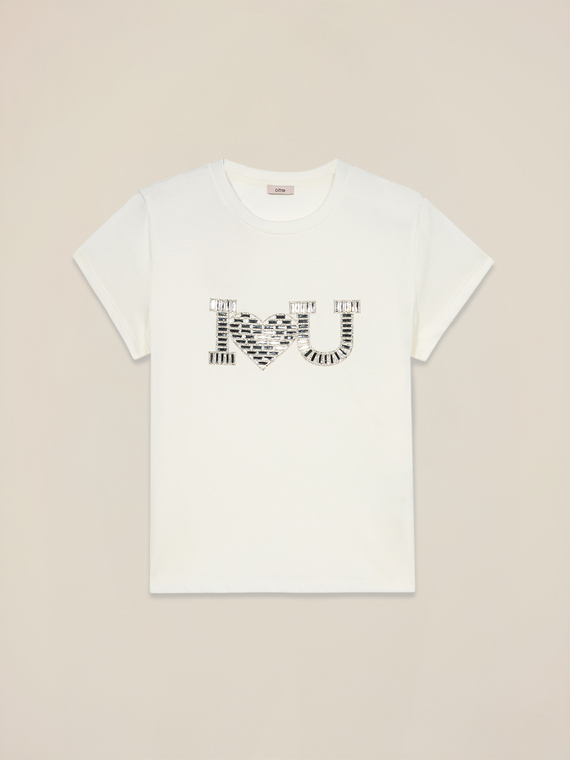 Jersey T-shirt with jewel appliqué