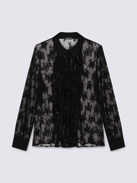 Lace shirt with ruffle on the front
