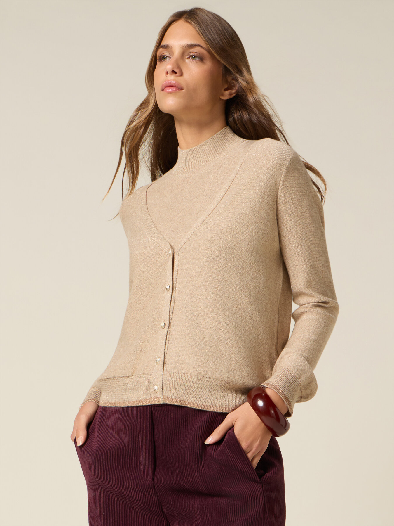 Cardigan scollo a V misto cashmere image number 0