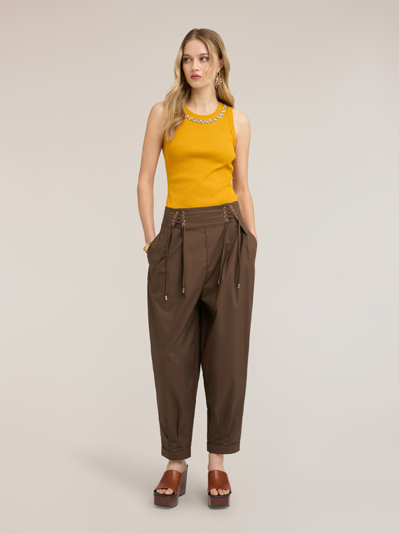 Poplin trousers with waist ties