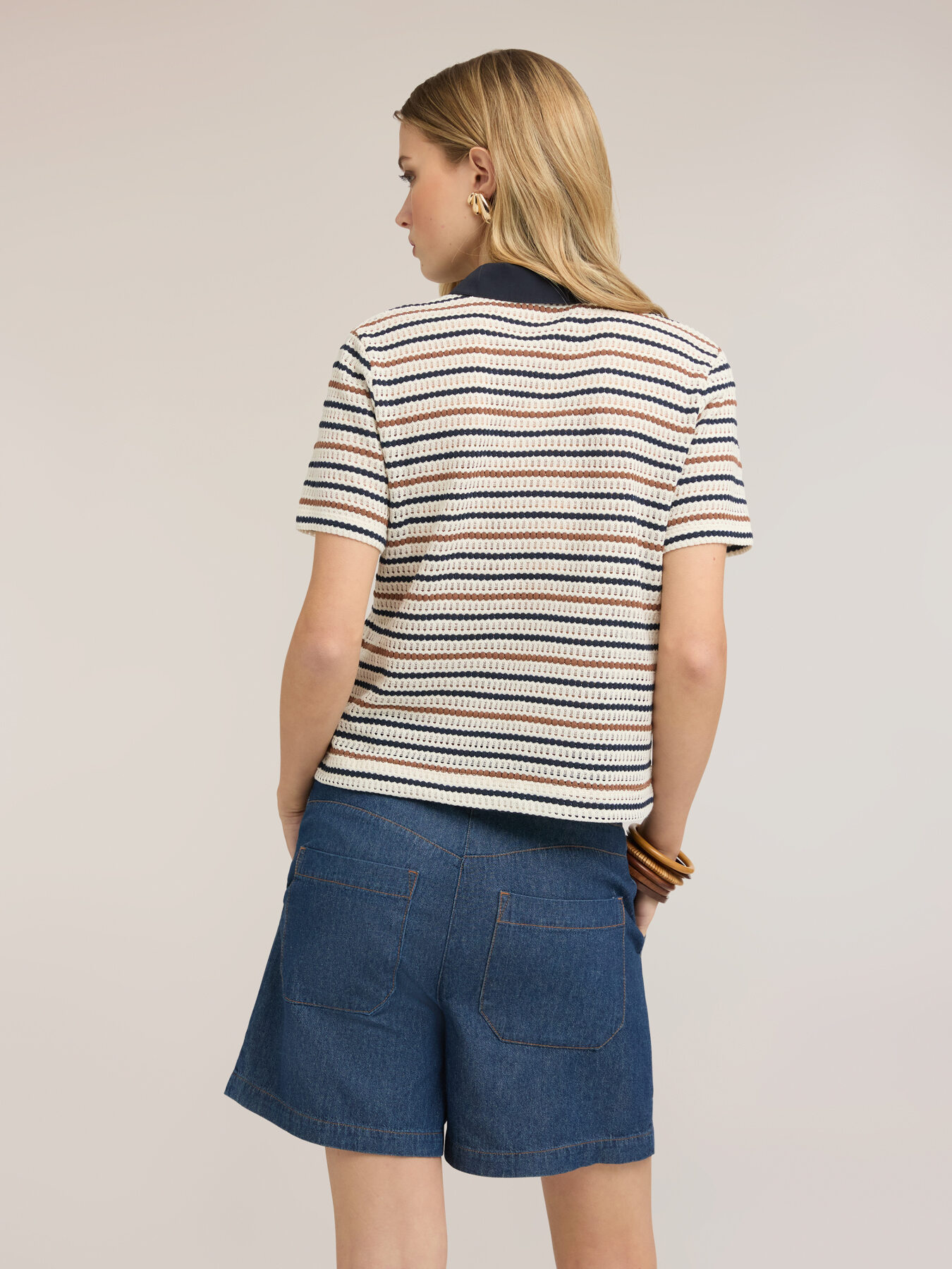 Tricou &icirc;n dungi cu guler contrastant image number 1