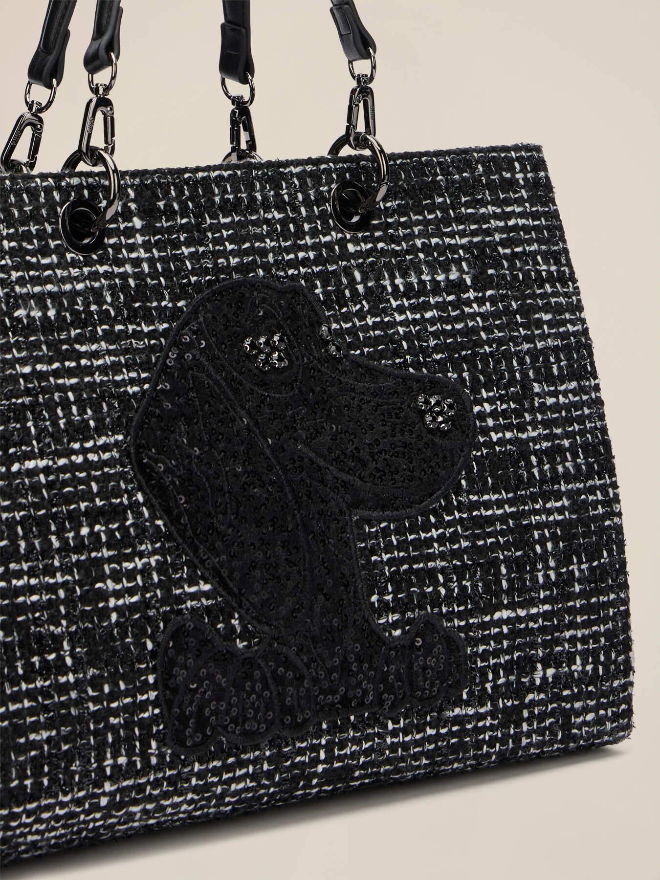 Tweed shoulder bag with appliqué image number 4