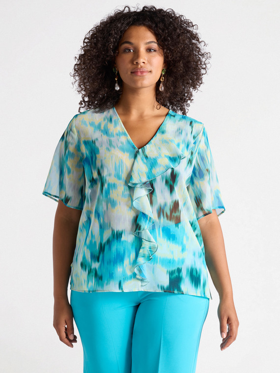 Bedruckte Bluse mit Rüschen