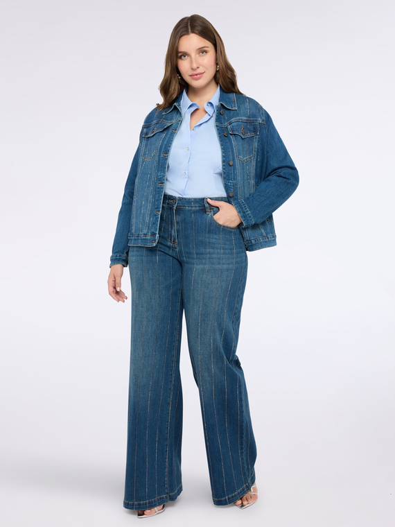 Wide Leg Jeans with rhinestone pinstripes