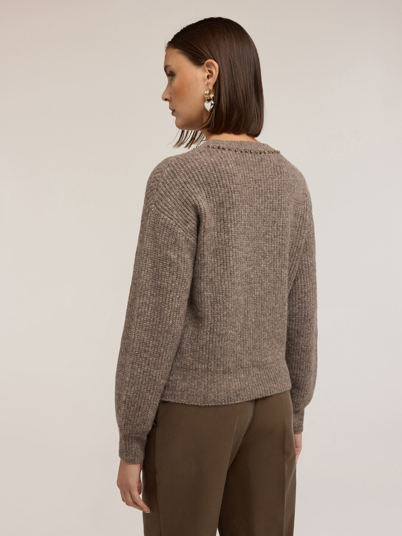 Rippenstrick-Pullover aus Wollmischung mit Steinen image number 1