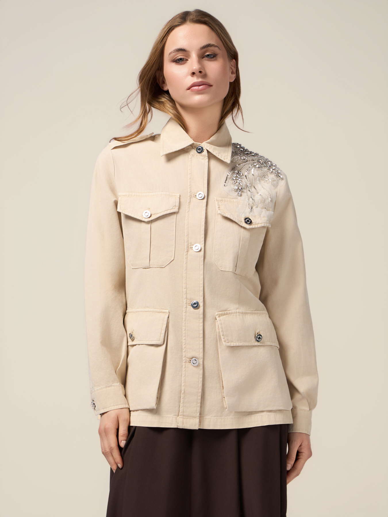 Cotton jacket with jewel embroidery image number 0