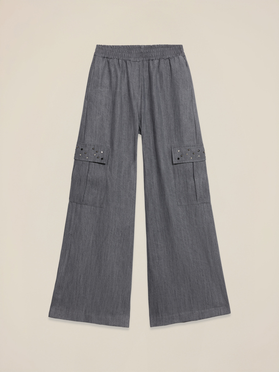 Pantaloni cargo in tencel con pietre