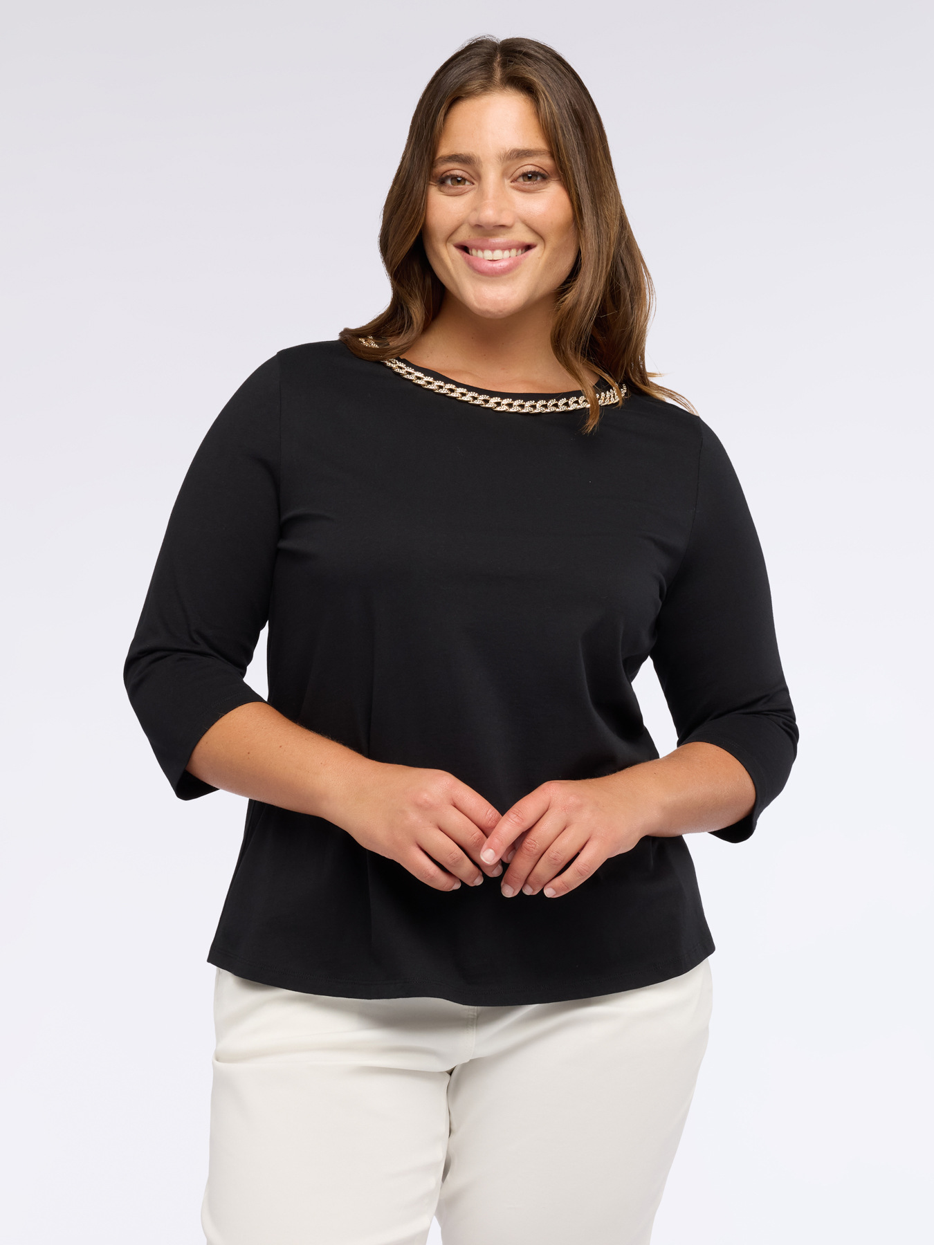 Jersey T-shirt with chain detail on neckline image number 0