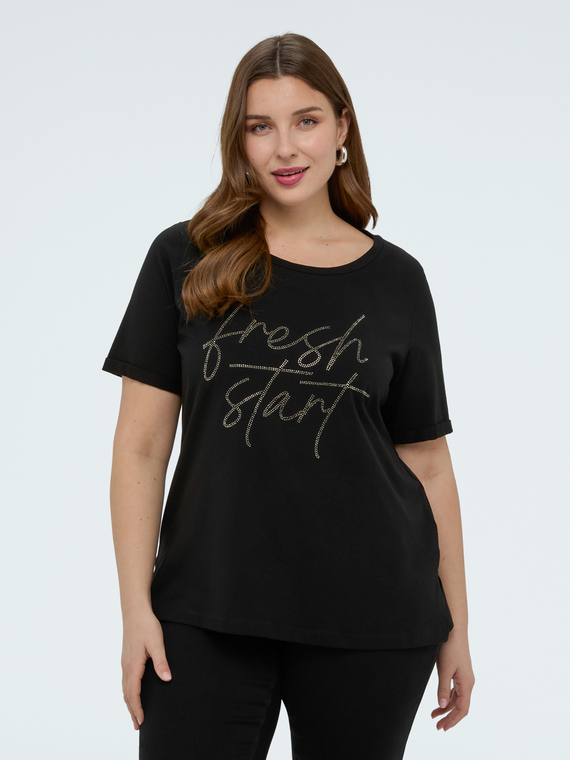 T-Shirt mit Strass-Schriftzug