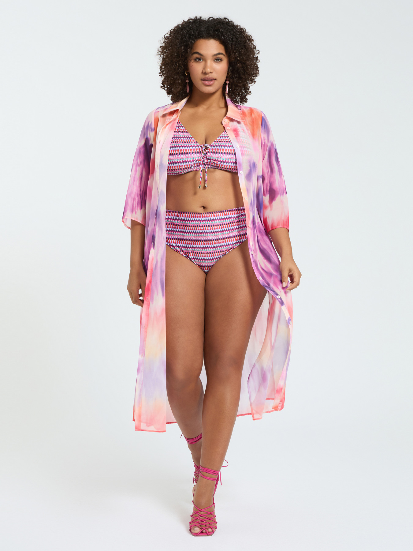 Zweiteiliger Bikini mit Multicolor-Print und Schn&uuml;ren image number 4