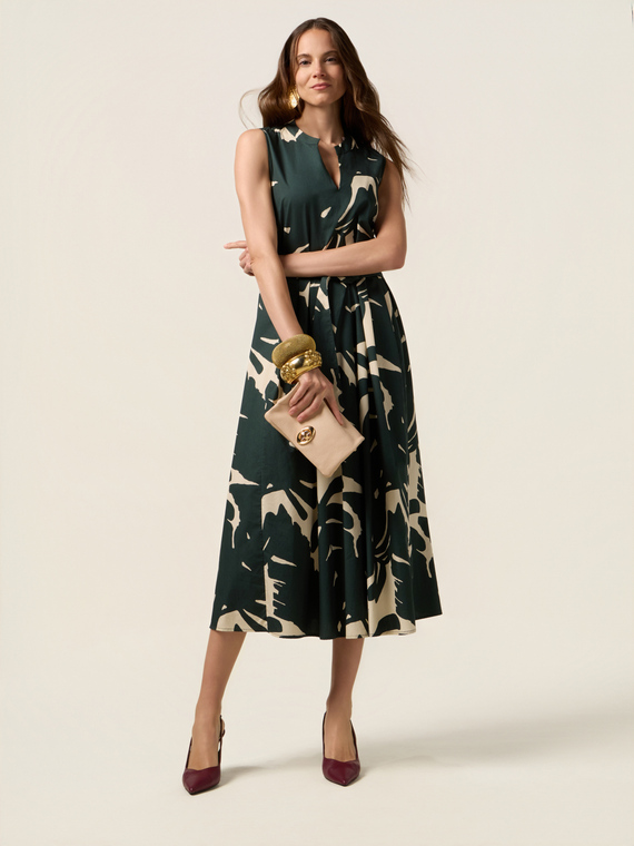 Midi flared dress in poplin
