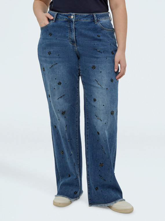Jeans Straight Leg con aplicaciones decorativas