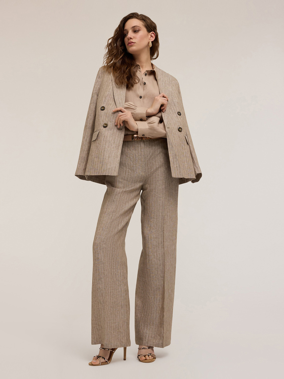 Pinstriped palazzo trousers in linen