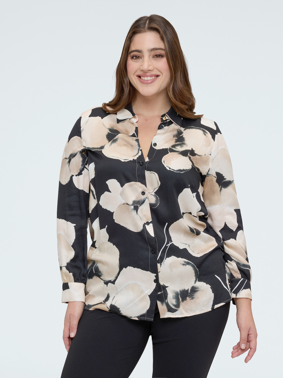 Floral print satin shirt