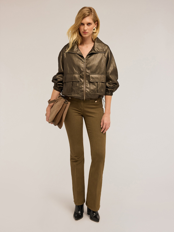 Coated fabric bomber jacket