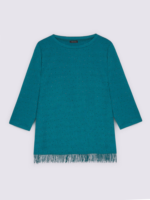 Jersey T-shirt with sequins and fringe