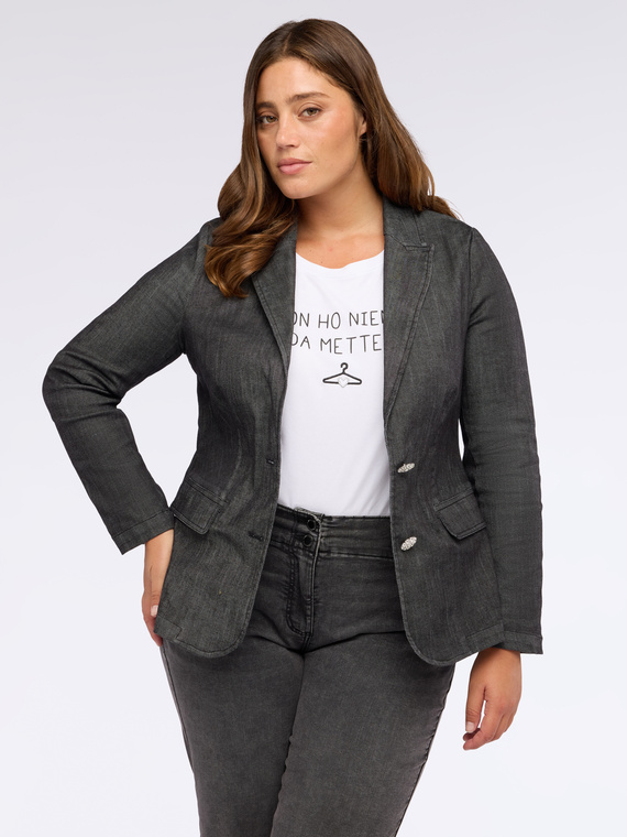 Blazer in denim con bottoni gioiello