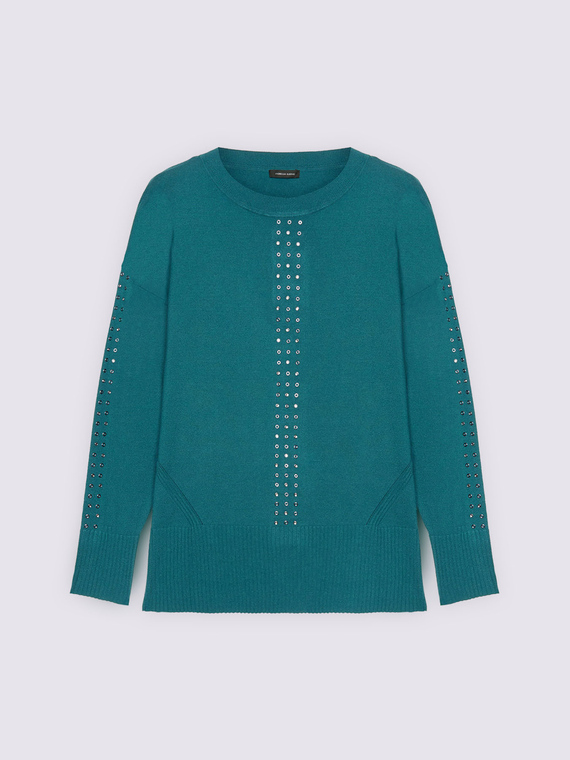 Sweater with glittery appliqués