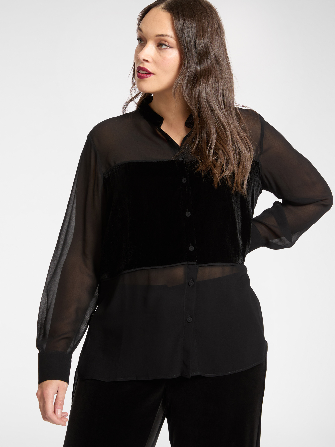 camisa de georgette y terciopelo