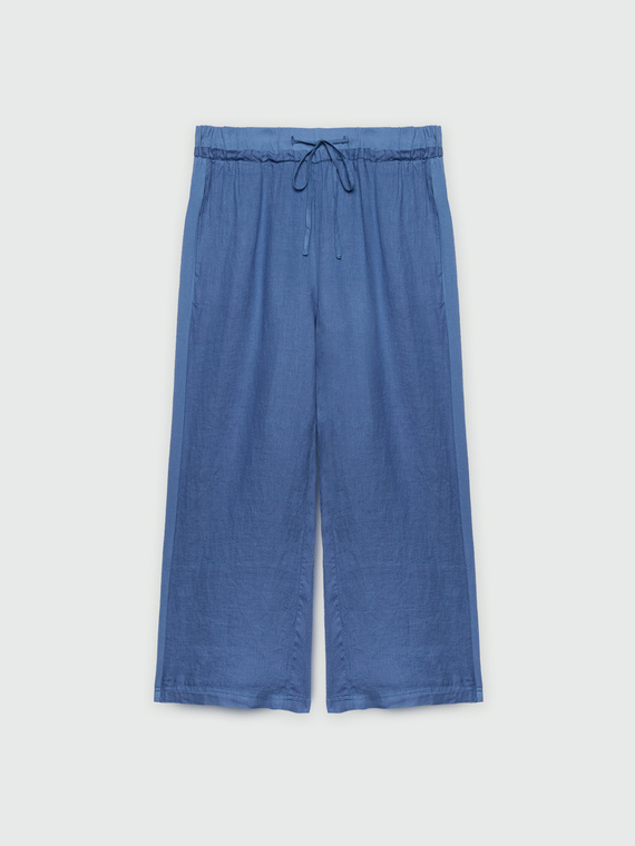 Linen and jersey trousers with laces